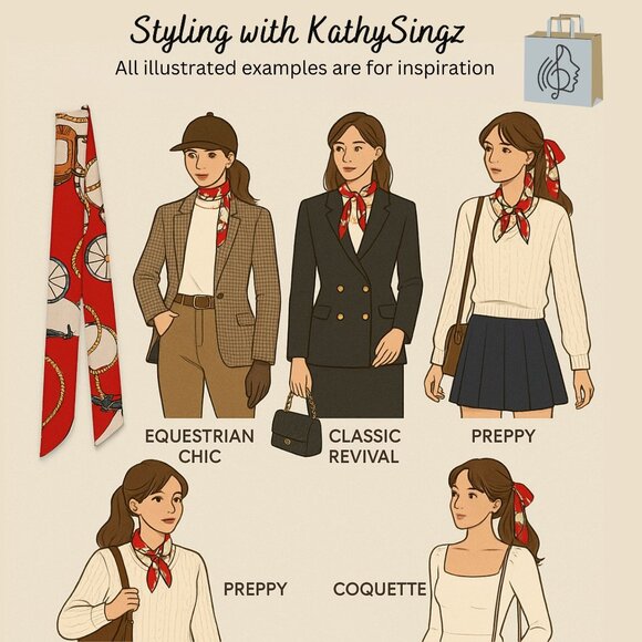 Silk Slim Scarf Red Carriage and Rope Print 35 x 1.5 Inches Equestrian Chic No17 - Picture 2 of 11